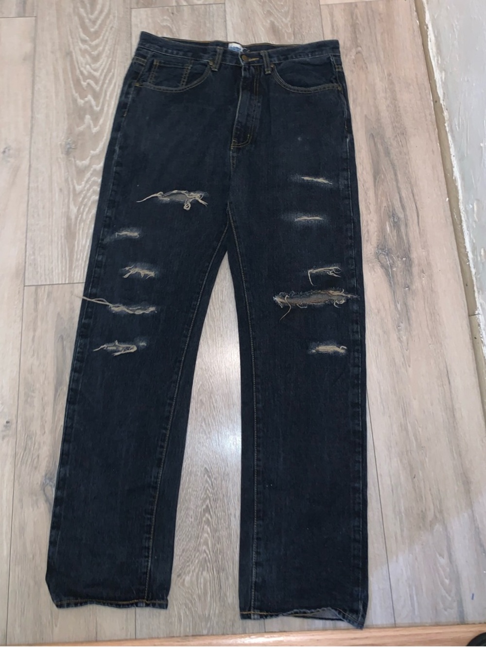 A Bathing Ape (BAPE) Dark Wash Distressed Denim Jeans Straight-Leg Size: Small